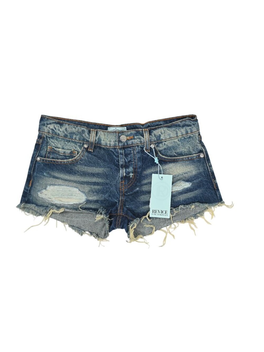 REVICE Distressed Dark Blue Denim Jean Shorts